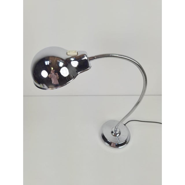 Chrome Table Lamp with Flexible Shade, 1950s Iconic 1950s Italian-designed adjustable table lamp, an expression of Space...