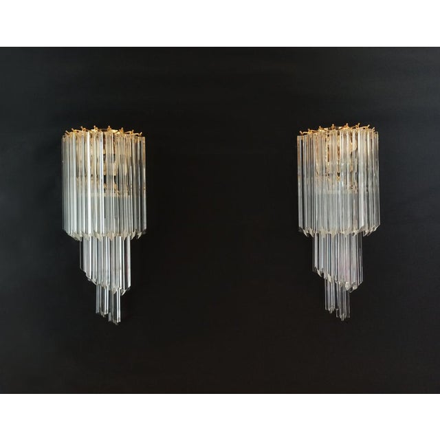 Pair of vintage Murano wall sconce – 16 quadriedri trasparent prism - golden frame Fantastic pair of vintage Murano wall...