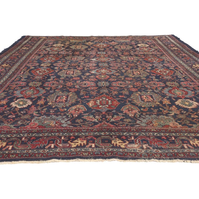 Rustic 1880s Antique Persian Bibikabad Rug - 08’00 X 11’09 For Sale - Image 3 of 9
