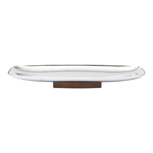 Vintage Wood and Chrome Plated Metal Reactangular Oblong Tray or Bread Tray 60's