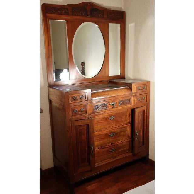 Mahogany & Marble Chest of Drawers with Mirror, 1900s For Sale - Image 4 of 18