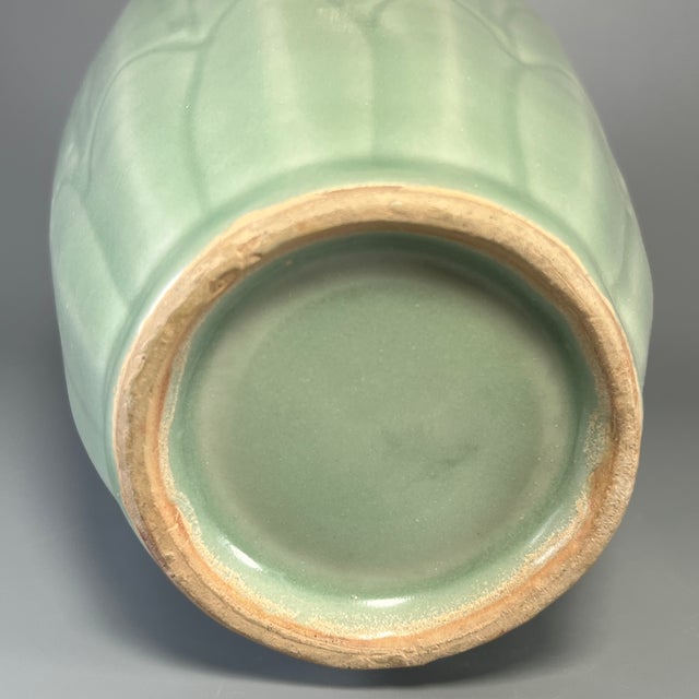 16th Century Antique Chinese Celadon Four‑Handle Vase With Carved Lotus Petals, Collectible Antique For Sale - Image 5 of 6