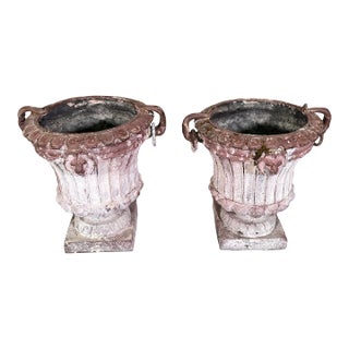 19th Century Napoleon III Zinc Louis XVI Style Urns with Patina - Set of 2 For Sale