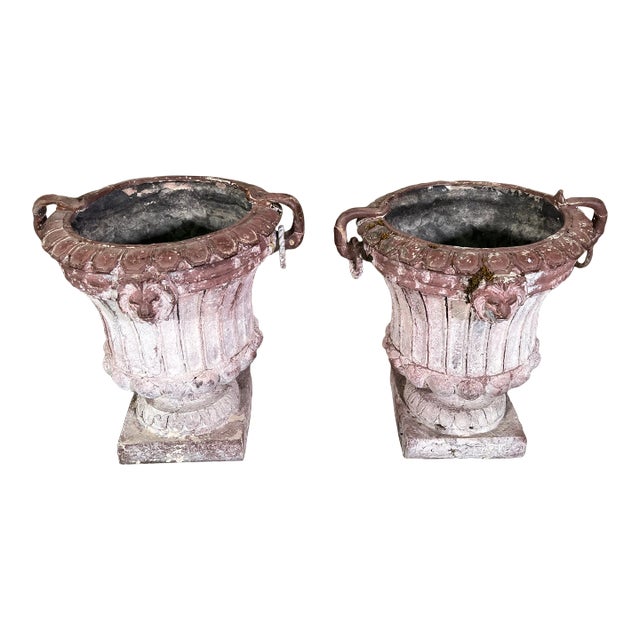 19th Century Napoleon III Zinc Louis XVI Style Urns with Patina - Set of 2 For Sale