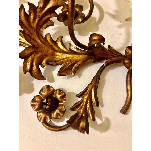 Vintage Italian Gilt Tole Wall Sconce, 1950 For Sale - Image 9 of 13