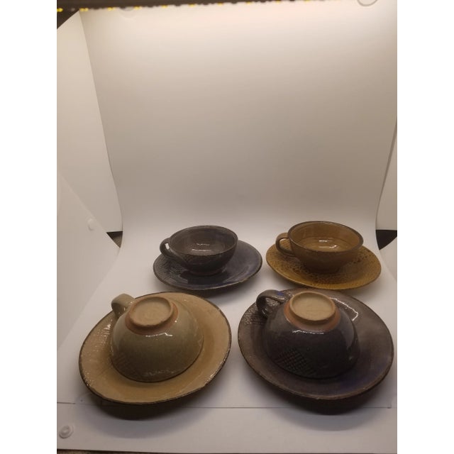 Vintage Handcrafted Pottery Cup and Saucer, Set of 4 For Sale In Washington DC - Image 6 of 7