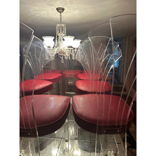 Plastic Set of 10 Acrylic Lucite Modern Hollywood Regency Shell Back Grosfeld House Style Dining Side Chair For Sale - Image 7 of 12