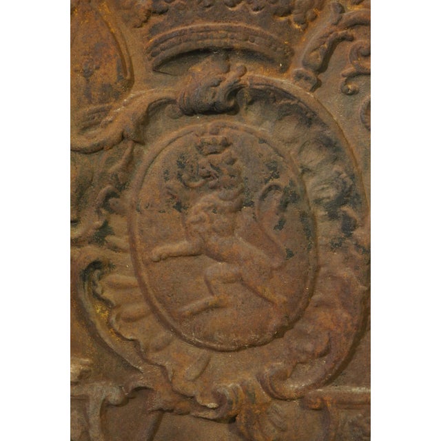 Large 19th Century French Cast Iron Fireback With Rampant Lion and Crown For Sale - Image 13 of 14