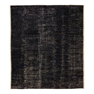 Modern Black Moroccan Style Handmade Boho Chic Oversize Wool Rug For Sale
