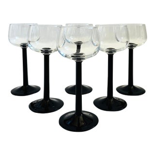 Vintage Postmodern Black Stemmed Champagne Coupes by Luminarc, France - Set of 6 For Sale