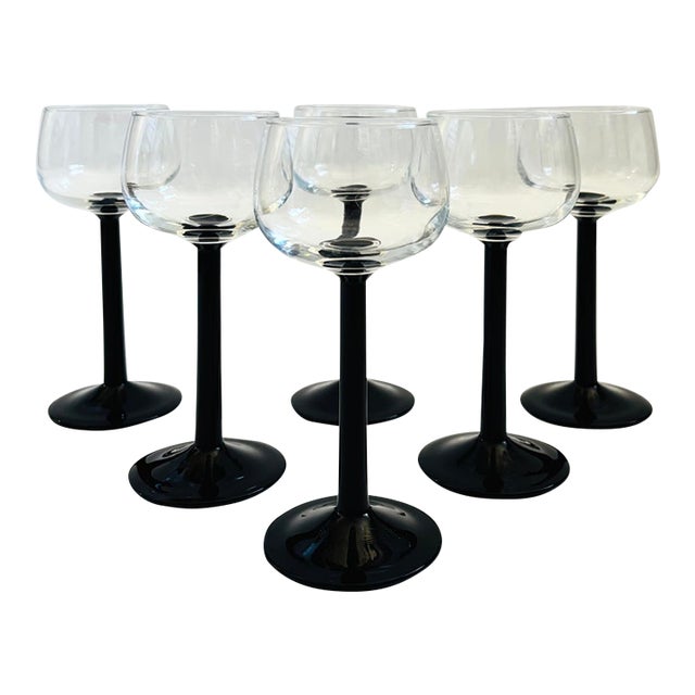 Vintage Postmodern Black Stemmed Champagne Coupes by Luminarc, France - Set of 6 For Sale