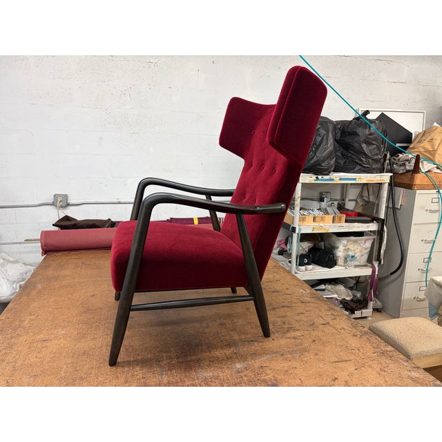 1940s Wingback Armchair Attributed to Eva & Nils Koppel for Slagelse Møbelværk, Denmark, Mohair For Sale - Image 18 of 18