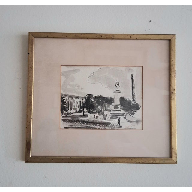 1950s Fine Grisaille Watercolors by a Travelling Artist Signed - Set of 4 For Sale - Image 4 of 8