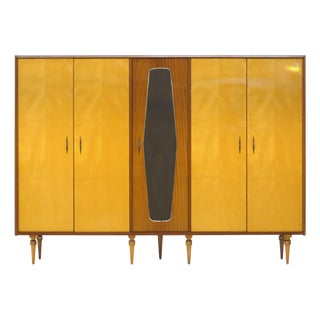 Large Mid-Century Modern 5-Door Wardrobe in Maple and Teak, 1950s For Sale