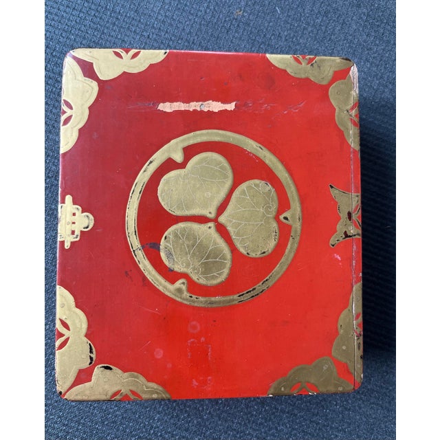 Metal Antique Asian Lacquered Red & Gold Keepsake Box For Sale - Image 7 of 12