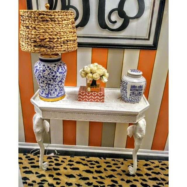White Gampel-Stoll Style Demi-Lune White Gloss Elephant Palm Beach Regency Hall Half Side Table For Sale - Image 8 of 9