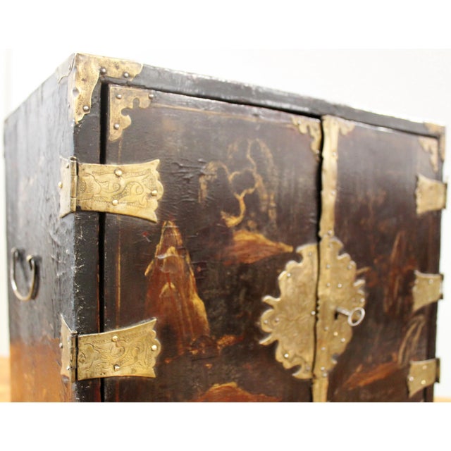 Antique Lacquered and Painted Traval Jewelry Cabinet, 1800s For Sale - Image 15 of 18