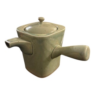 Vintage Topaz Stoneware Hand Painted Coffee Carafe, For Sale