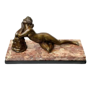 French Art Deco Bronze Nude Sculpture on Marble & Onyx Base