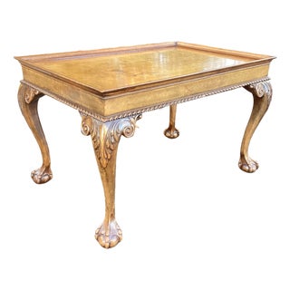 Vintage Carved Wood Coffee Table With Gallery Edge For Sale