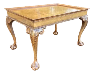 Vintage Carved Wood Coffee Table With Gallery Edge