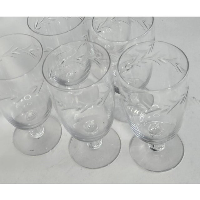 Glass Vintage Handcut Laurel & Holly Juice Glasses- Set of Six For Sale - Image 7 of 11