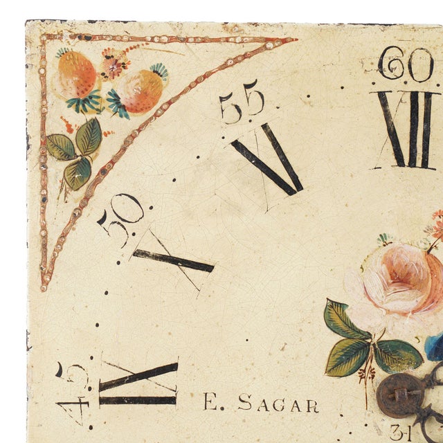Japanned Steel Clock Face With English Roses by Edmund Sagar, 1793-1805 For Sale - Image 4 of 8
