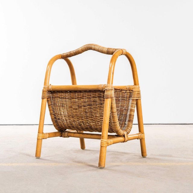 Wood French Wicker Magazine Basket, 1960s For Sale - Image 7 of 7