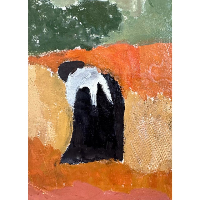 Abstract Mid 20th Century Vintage Abstract Landscape Painting of Women in Field, Oil on Paper. By French Artist Nancy Delouis For Sale - Image 3 of 4