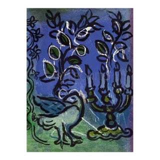 1962 Chagall Candlestick Original Lithograph Jerusalem Windows For Sale