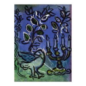 1962 Chagall Candlestick Original Lithograph Jerusalem Windows