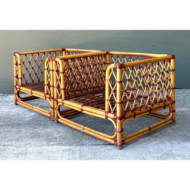 Vintage Wrapped Rattan Lounge Chairs - A Pair For Sale - Image 12 of 12