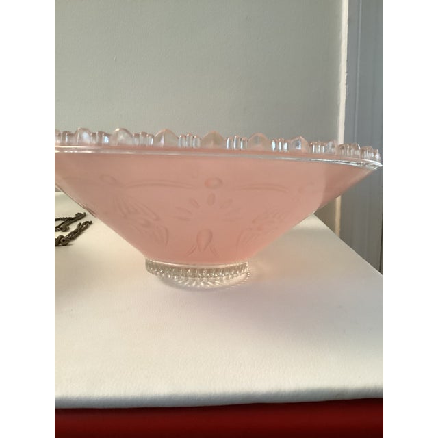 Four stunning Art Deco glass ceiling light shades from the 1930s to 1940s. Two are blush pink, one clear glass, and one...