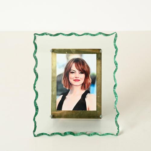 Large Nile Green Chiseled Crystal and Brass Photo Frame from Fontana Arte, Italy, 1940s For Sale - Image 10 of 15
