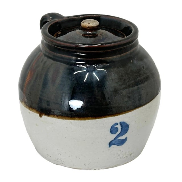Antique American Stoneware 2 Quart Size Bean Pot - Baked Beans Cooking Pot Circa Early 20th Century For Sale - Image 13 of 13