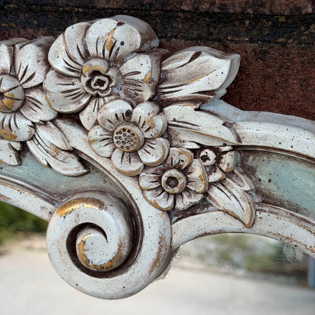 1960s Rococo Revival Wall Mirror Newly Painted in Swedish Gustavian Style Linen White and Light Blue For Sale - Image 11 of 15