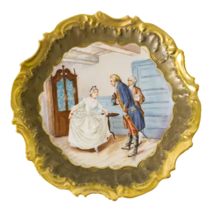 19th Century French Limoges Hand Painted Plate With Interior Scene, Possibly George Washington
