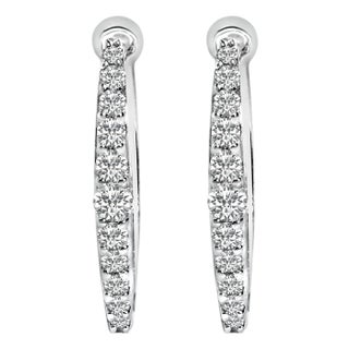 10K White Gold 1/4 Cttw Lab Grown Diamond Heart Shaped Huggy Hoop Earrings For Sale