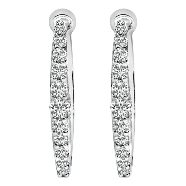 10K White Gold 1/4 Cttw Lab Grown Diamond Heart Shaped Huggy Hoop Earrings For Sale