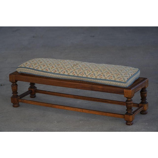 Danish Oak Ottoman with Hand-Embroidered Cushion and Cane Seat, 1940s For Sale - Image 9 of 18
