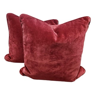 Set of Two Red Velvet Throw Pillows For Sale