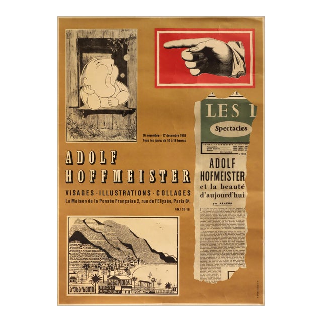 1961 French Exhibition Poster - Adolf Hoffmeister - Visages, Illustrations, Collages For Sale