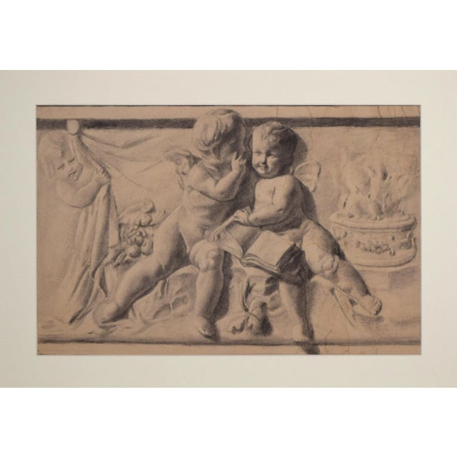 French Antique Academic Neoclassical Graphite Drawing of a Cherub Frieze For Sale - Image 3 of 10