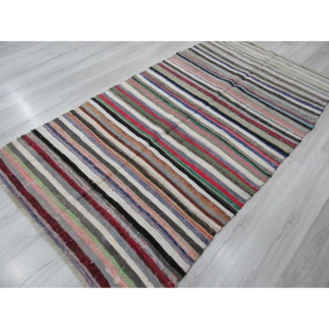 1960s Turkish Striped Wool Rag Rug For Sale - Image 4 of 6