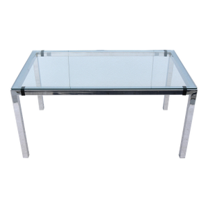 1970s Mid-Century Modern Milo Baughman Style Glass & Chromed Steel Dining Table