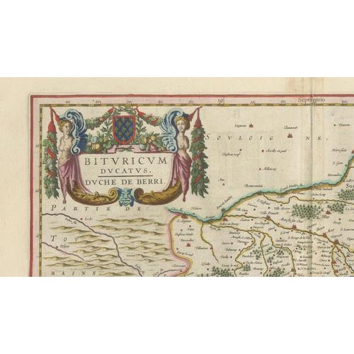 Antique Map of Berry, Bourges and Sancerre from Blaeu, France, 1642 For Sale - Image 4 of 10