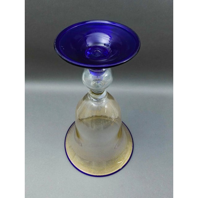 Mid 20th Century Mid 20th Century Murano Attributed Large Hand Blown Cobalt Blue Gold Fleck Art Glass Pedestal Vase For Sale - Image 5 of 5