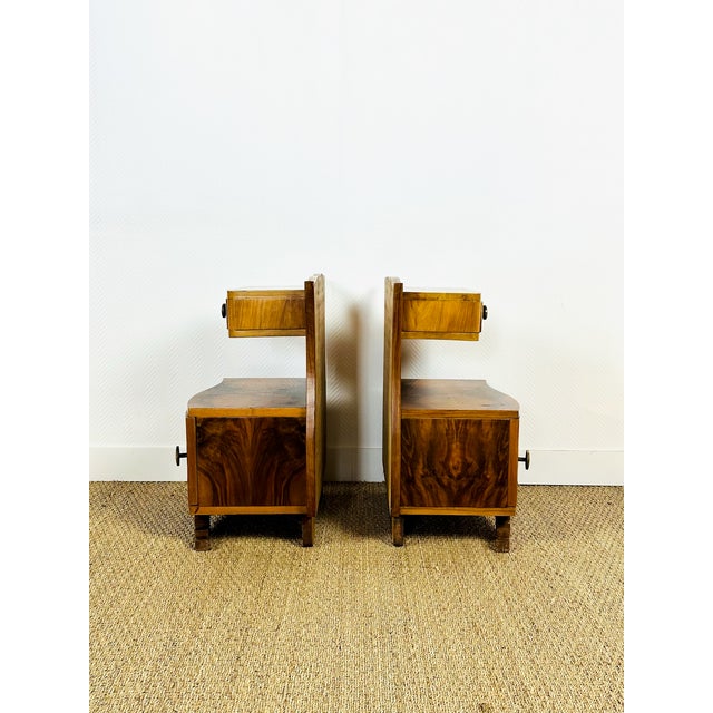 Brown Art Deco Walnut Bedside Tables, 1940s, Set of 2 For Sale - Image 8 of 14
