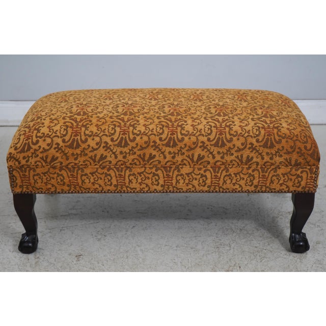 Age: C.1930 Details: Vintage Stool w. Brand New Upholstery Ball & Claw Feet Tack Head Trim Condition: Wear To Legs & Feet...