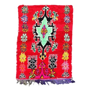 Mid-Century Stunning Red Moroccan Boucherouite Cotton Rug For Sale